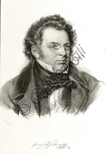 Portrait of Franz Schubert lithograph based on pencil and charcoal drawing