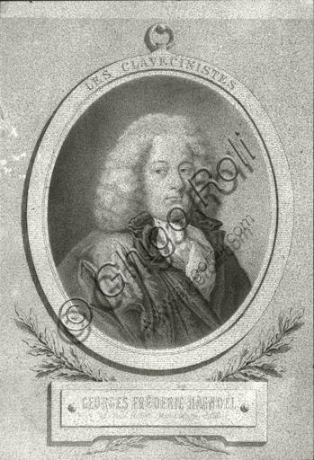 Lithograph portrait of composer Georg Friedrich Händel, detail of antique art print