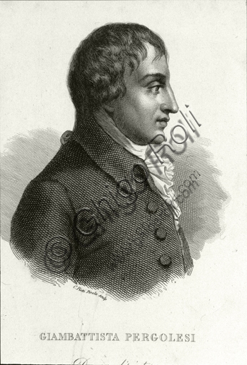 Engraving portrait of composer Giovanni Battista Pergolesi, Baroque musician