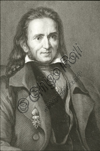Portrait engraving of violinist Niccolò Paganini Italian composer 19th century