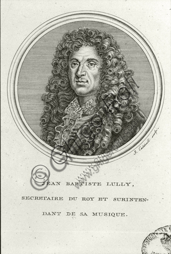 Engraved portrait of composer Jean-Baptiste Lully, a central figure of the French Baroque music