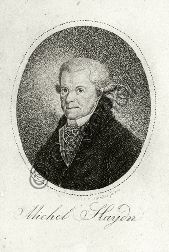 Engraved portrait of composer Johann Michael Haydn, Austrian musician