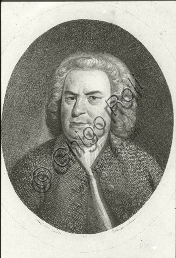 Ritratto incisione di Johann Sebastian Bach, compositore tedesco barocco