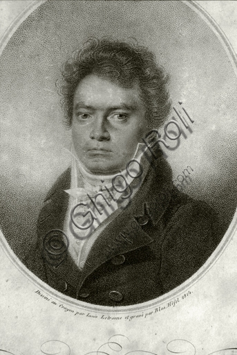 Ritratto incisione di Ludwig van Beethoven disegnato da Louis Letronne