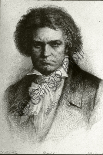 Ritratto incisione di Ludwig van Beethoven, compositore classico