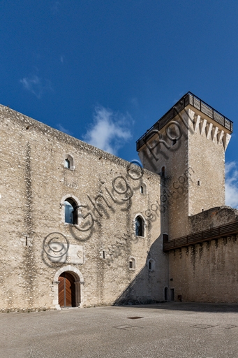 View of the South Courtyard of Honour and the Tower of the Rocca Albornoz fortress in Spoleto, Italy