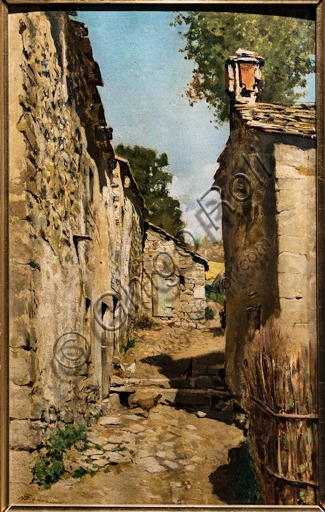 Painting Farm Building in Settignano by Telemaco Signorini, oil on canvas on panel circa 1862, Tuscan landscape