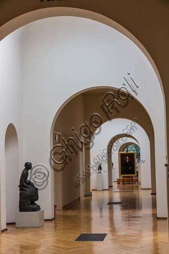 Interior of a room at the Ricci Oddi Gallery in Piacenza with paintings on the walls