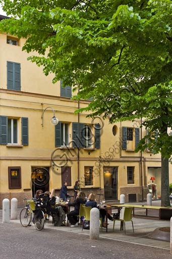 Partial panoramic view of Fontanesi Square in Reggio Emilia Italy, architecture and historic center
