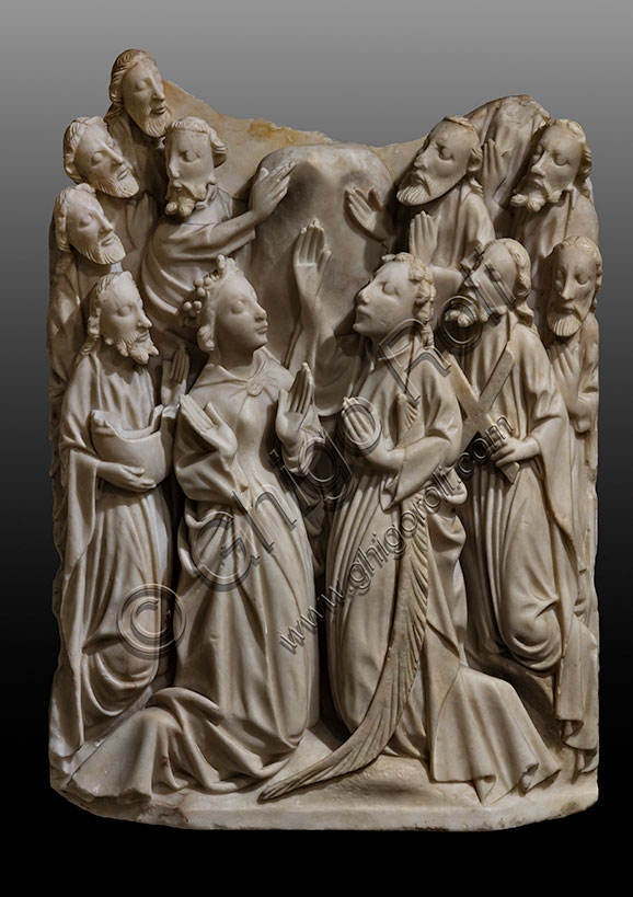 Carved alabaster sculpture depicting the Ascension, English 15th-century artwork, detail of craftsmanship