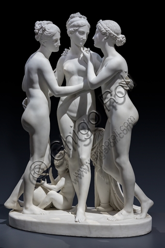 White marble sculpture The Graces and Cupid by Bertel Thorvaldsen