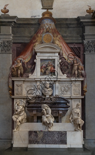 Tomb monument of Michelangelo with statues of the arts in the Basilica of Santa Croce, Florence Italy