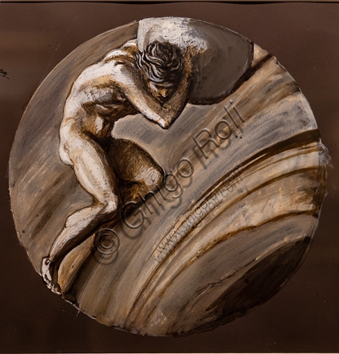 Painting Sisyphus (1870) by Edward Burne-Jones, tempera on paper medium, depicting the mythological scene of his torment