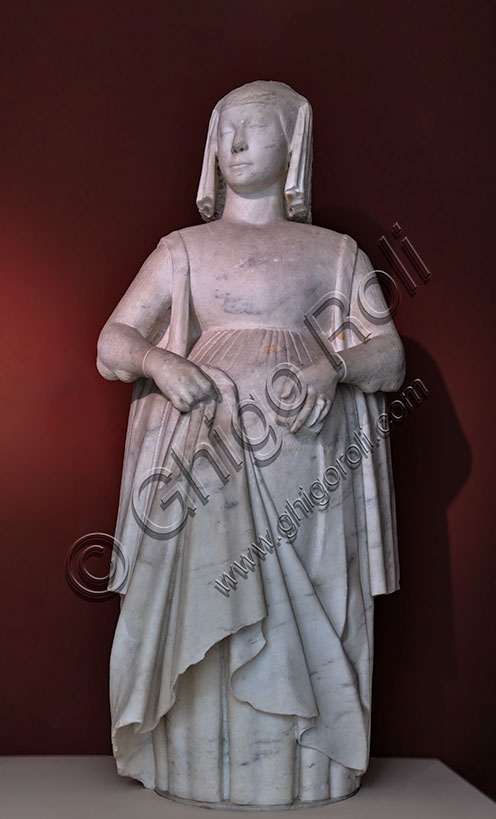 Statua in marmo di Carrara di Bianca Maria Visconti, scultura rinascimentale di Alberto Maffioli