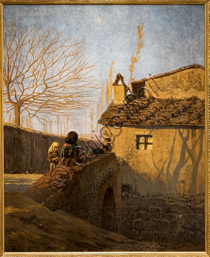 Painting Piagentina The bridge on the Affrico Creek by Telemaco Signorini, oil on canvas, 1861-62