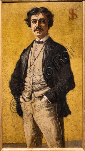 Dipinto Ritratto di Maurizio Angeli Telemaco Signorini olio su cartone 1881