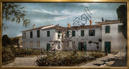 Painting 'Tuscany Villa' by Telemaco Signorini, oil on canvas 1872-74, Tuscan landscape with villa architecture