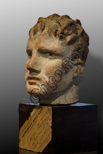 Coloured plaster sculpture Head of Young Man by Giacomo Manzù at Museo Novecento, Florence