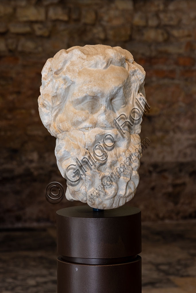 Testa di Sileno in marmo del II secolo d.C., Capitolium, area archeologica di Brescia Unesco