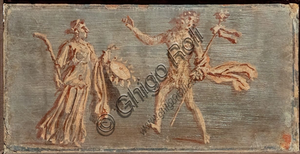Roman fresco of the Thiasos with Satyr and Maenad from Herculaneum, 1st century AD, Fourth Style