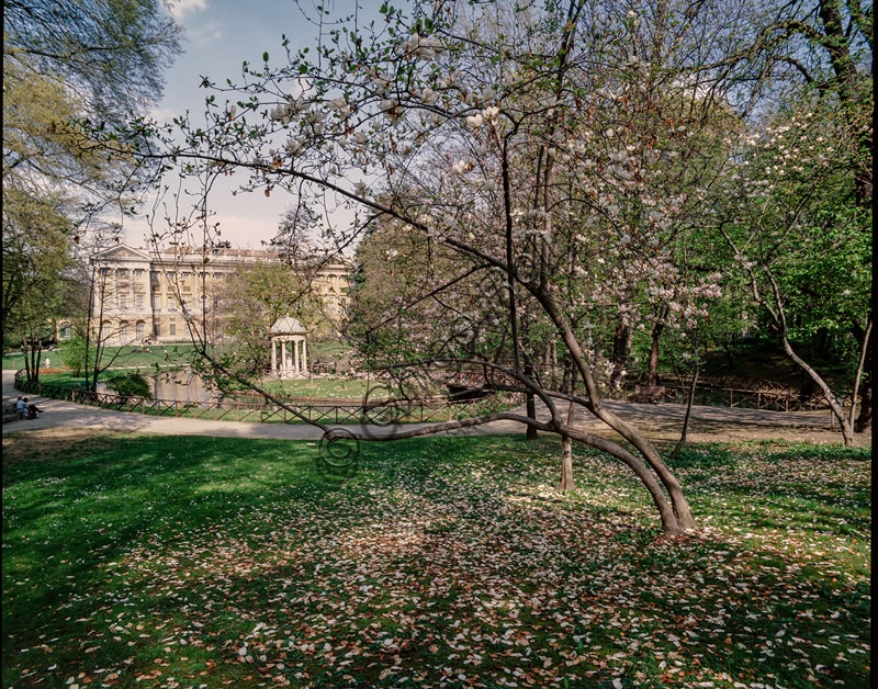 Veduta storica dei Giardini Pubblici di Milano, particolare di [PRESENTE - USA QUESTO]