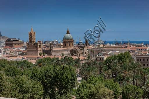 Panoramic view of Palermo with the Cathedral from Porta Nuova Tower, Sicily