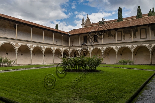 Architectural view of the second Renaissance cloister at the Basilica of Santa Croce in Florence, Italy