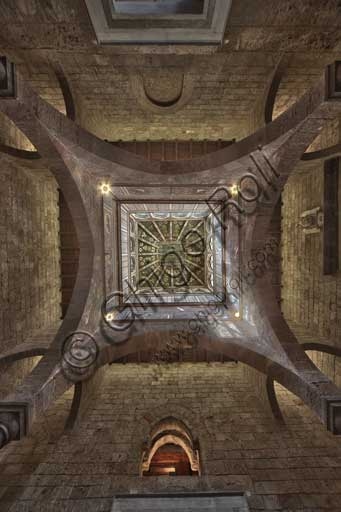 Veduta zenitale della cuspide lignea con la Rosa dei Venti centrale, Sala dei Venti, Palazzo dei Normanni, Palermo