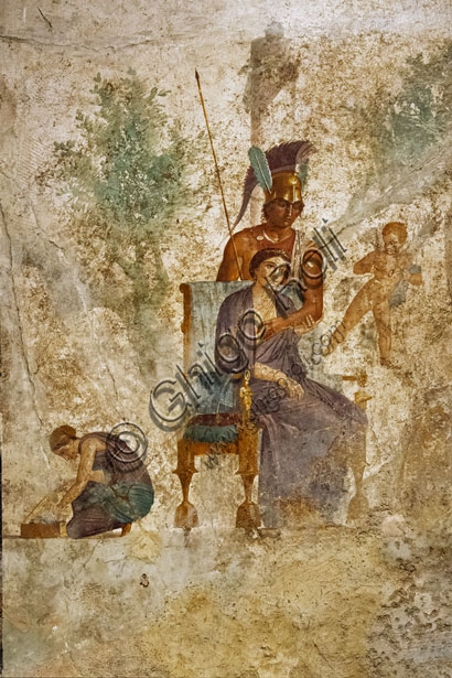 Fresco of Venus and Mars in the tablinum of the House of the Punished Love in Pompeii, south wall, Third Style