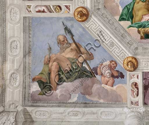 Particolare dell'affresco Nettuno ovvero l'Acqua, dipinto da Paolo Veronese nella volta di Villa Barbaro a Maser