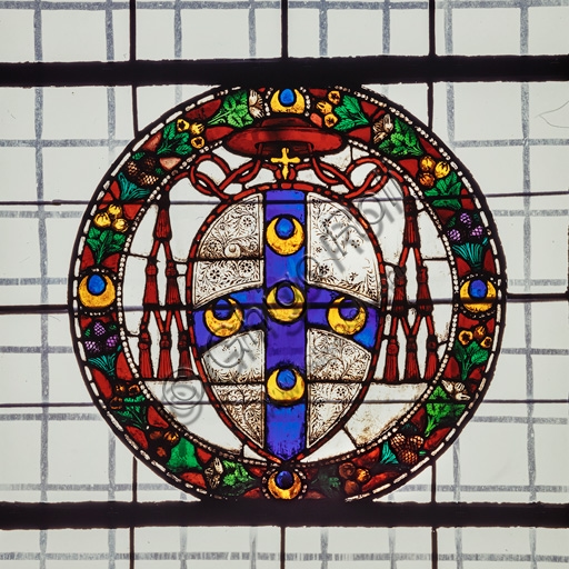 Stained glass window depicting the heraldic arms of Cardinal Francesco Todeschini Piccolomini, Siena Cathedral, Tuscany