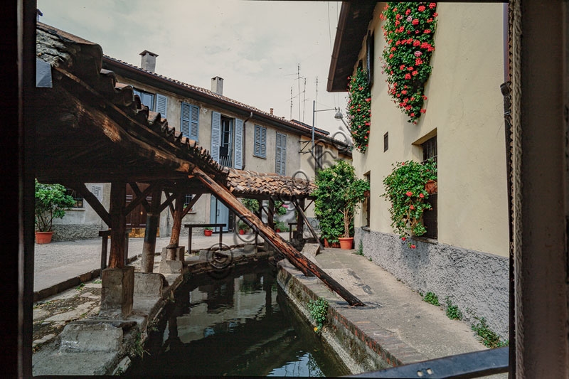 Vicolo dei Lavandai, ancient historic wash house on the Navigli canals in Milan