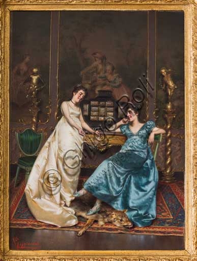Dipinto olio su tela La collana di perle di Vittorio Reggianini, arte italiana