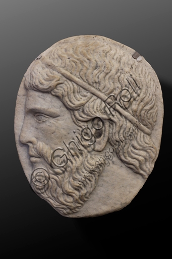 Medieval sculpture of a Male Face in white marble, 13th century, National Museum of The Dukedom of Spoleto, Rocca Albornoz