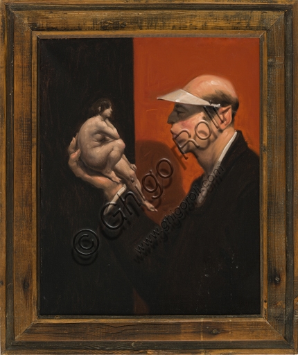Painting Di Mano in Mano (1998), oil on canvas 50x40 cm, work by Italian painter Wainer Vaccari