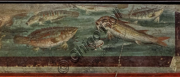Detail of the Roman fresco Xenia with fish, a Pompeian still life in Fourth Style, 1st century AD.