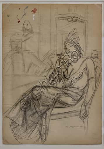 "The Aperitif" by Marcello Dudovich: 1954-55 Pencil Sketch Study