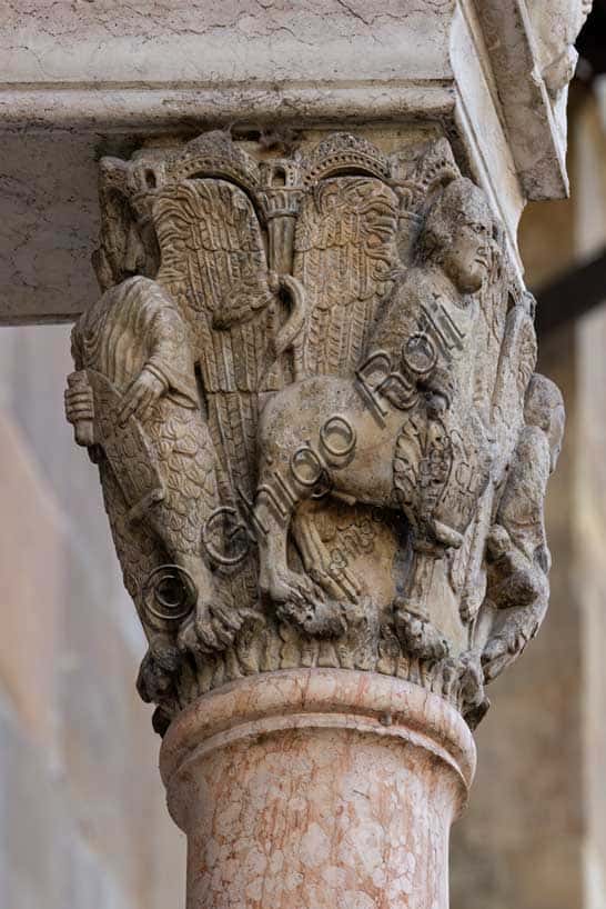 Capital of the Four Evangelists by Benedetto Antelami, Fidenza Cathedral