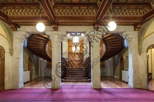Savoia Castle Wooden Staircase: Main Entrance in Gressoney Valley