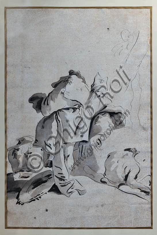 Three Figures with Amphora and Plate: Baroque Drawing by Giambattista Tiepolo
