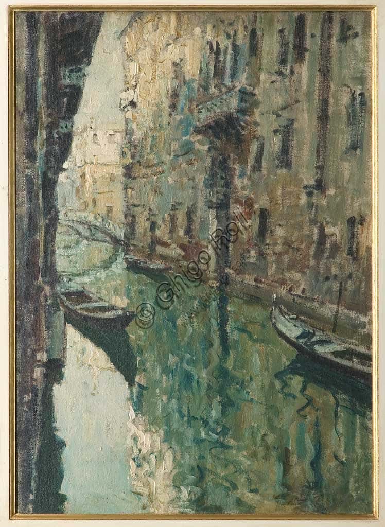 Giovanni Forghieri: Venetian Canal Oil Painting - Unipol Collection