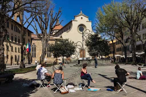 Lezione di Pittura in Piazza Santo Spirito con Basilica sullo Sfondo