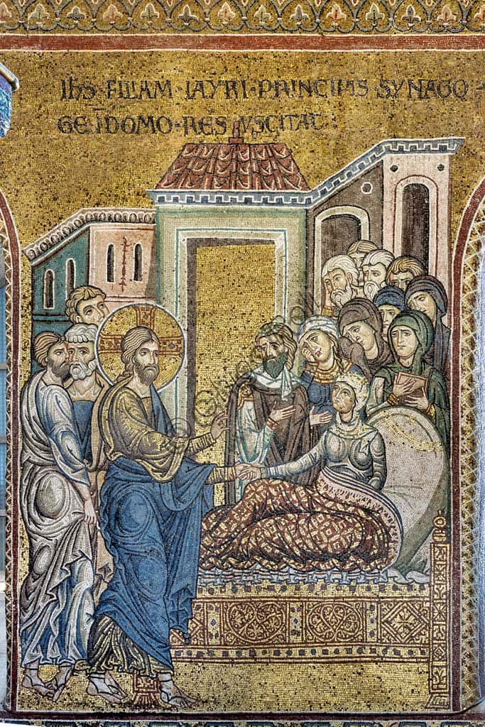 Jesus raises Jairus's daughter mosaic, Monreale Cathedral
