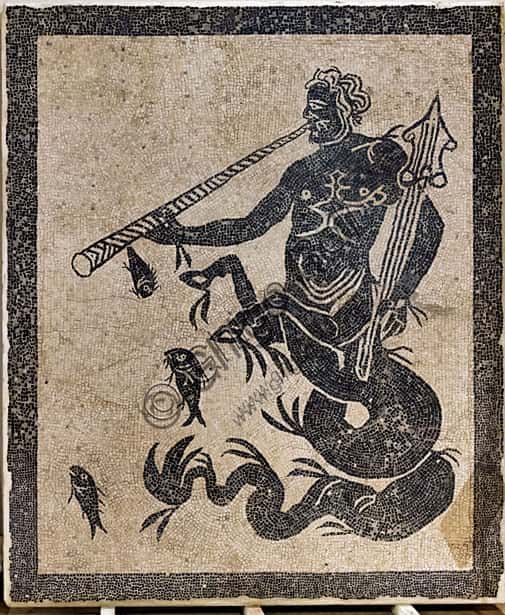 Floor Mosaic of Triton Playing the Tibia and Holding a Sceptre