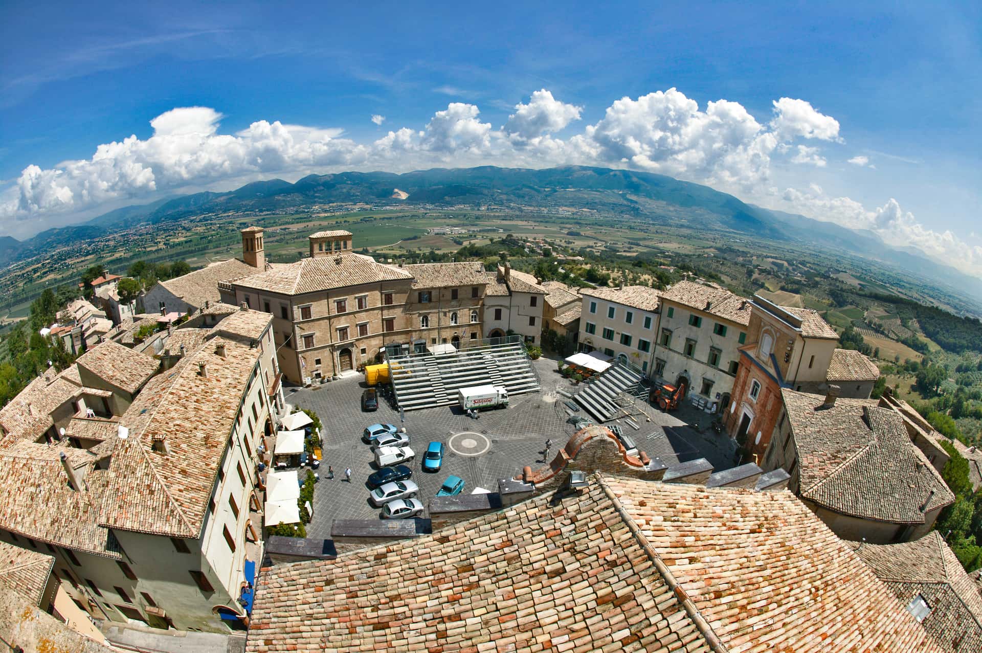 Montefalco's Round Town Square: A View Over the Umbria Valley