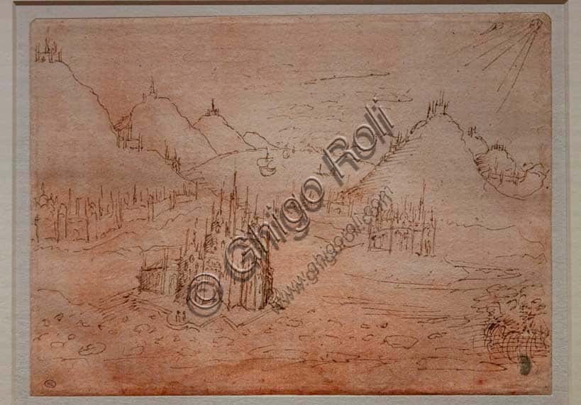 Pisanello's Gothic Fantasy Landscape: Drawing of Churches and Mountains