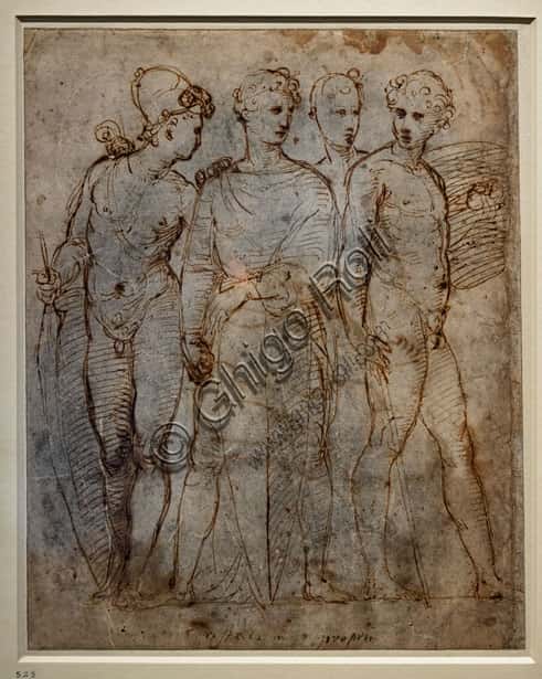 Four Soldiers by Raphael: A Renaissance Drawing on Paper