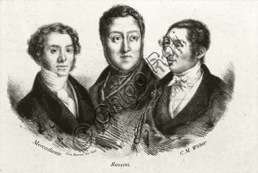 Ritratto dei Compositori Mercadante, Rossini e Weber: Stampa d'Arte