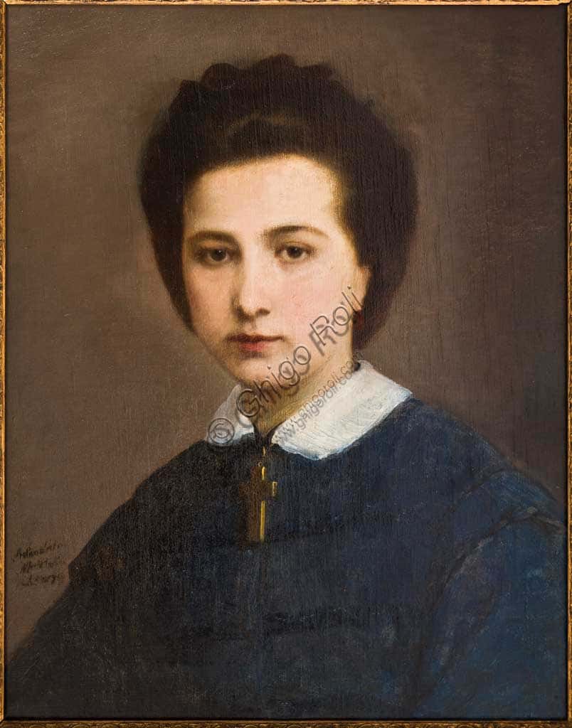 Portrait of Woman by Adeodato Malatesta: 19th-Century Oil on Canvas