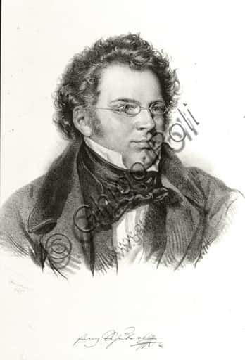 Ritratto di Franz Schubert: Litografia da Disegno a Matita e Carboncino